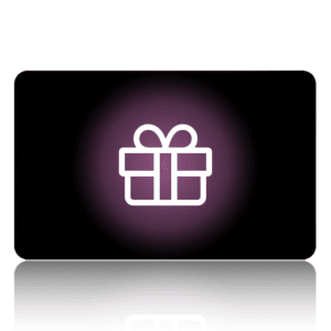 A Gift Card with a purple gift box on a black background.